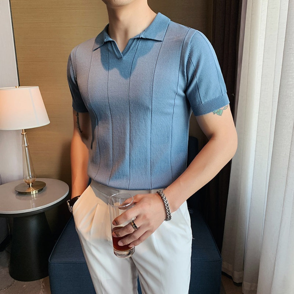 Old Money V-Neck Ice Silk POLO T-Shirt
