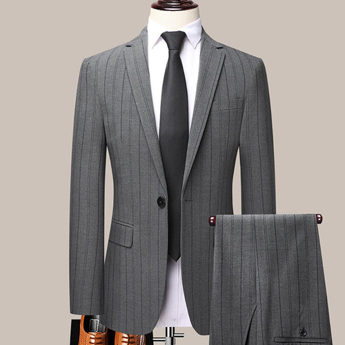 Old Money Italian Style Slim Fit Striped Two-Piece Suit
