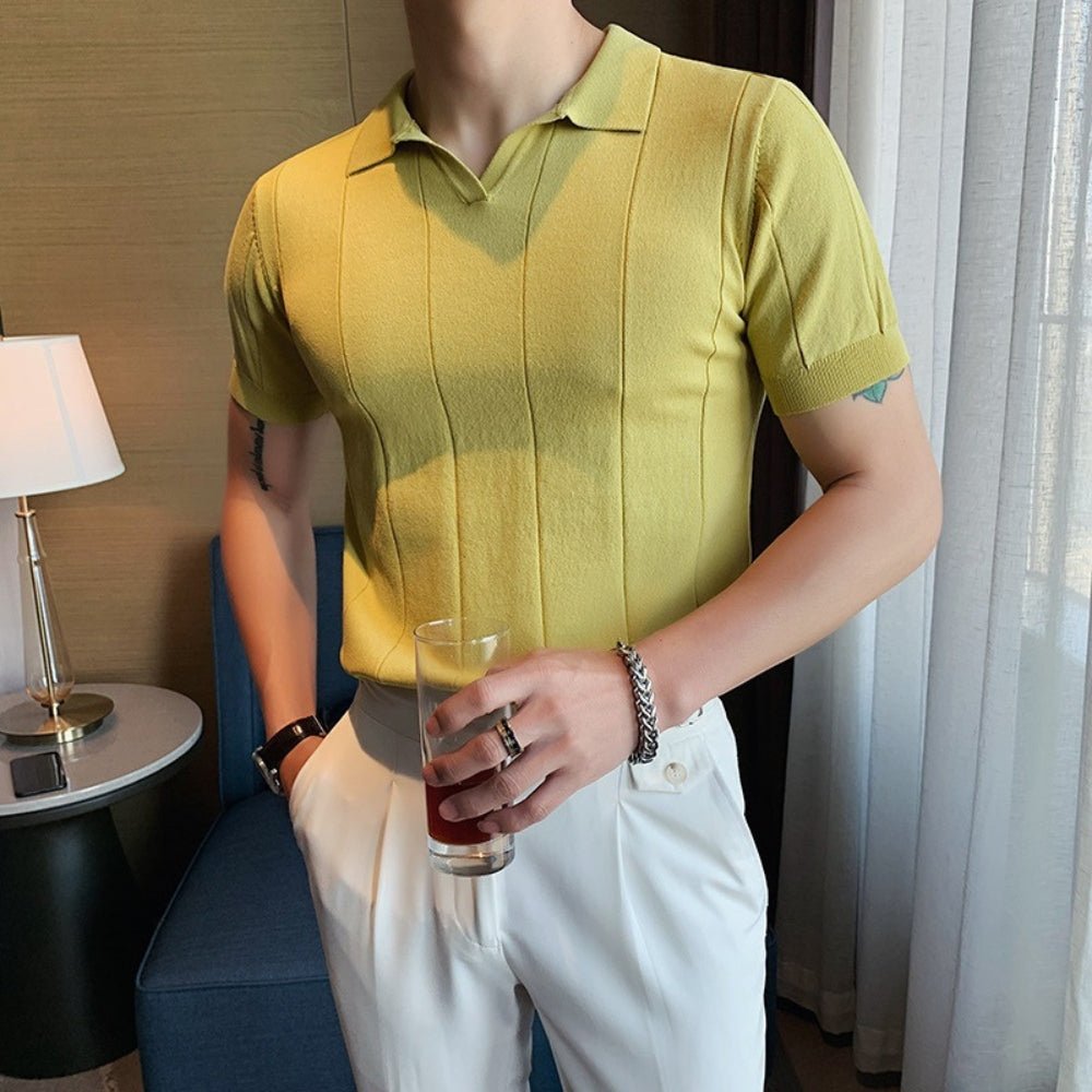 Old Money V-Neck Ice Silk POLO T-Shirt