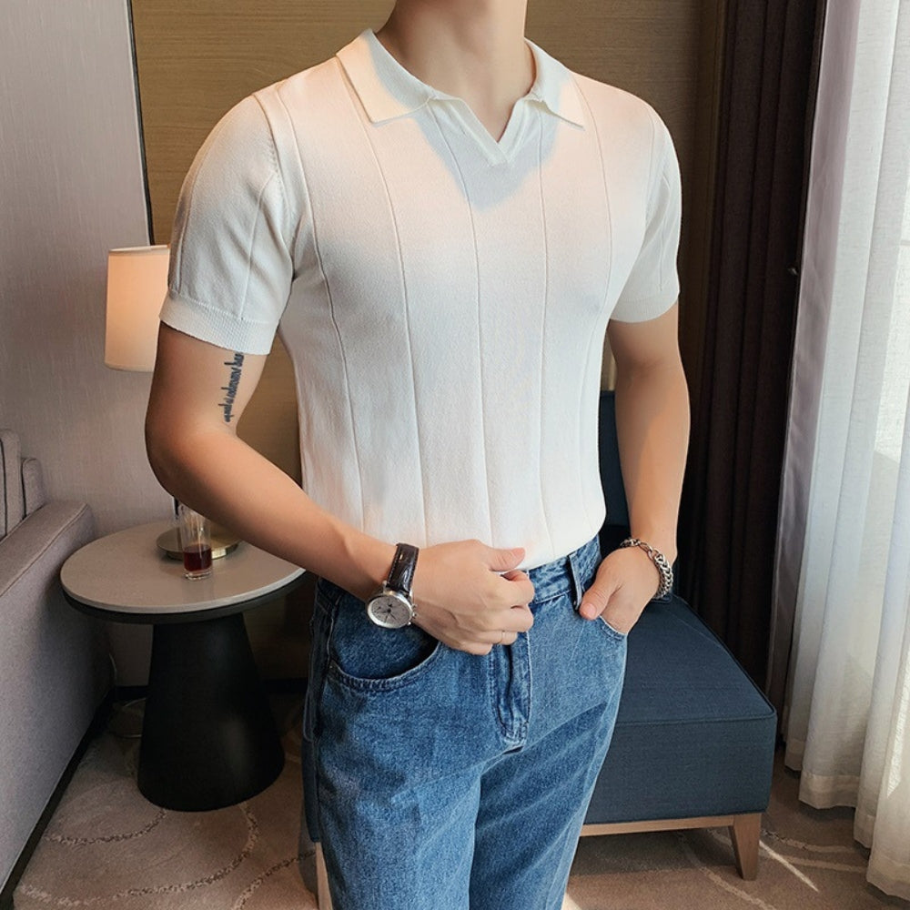 Old Money V-Neck Ice Silk POLO T-Shirt