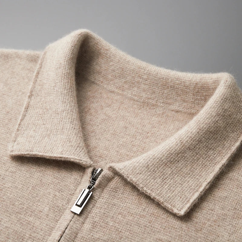 Old Money Men's Cashmere Knitted Zip-Through Jacket