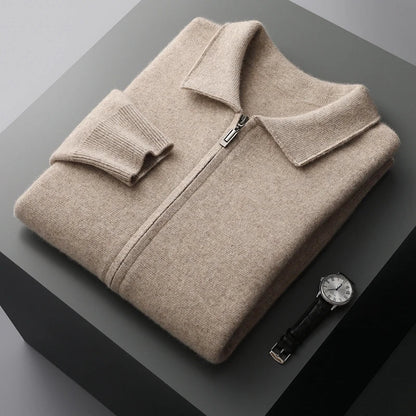 Old Money Men's Cashmere Knitted Zip-Through Jacket