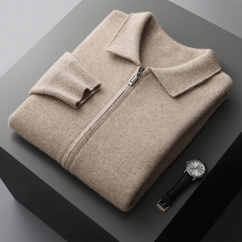 Old Money Men's Cashmere Knitted Zip-Through Jacket