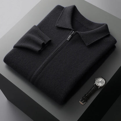Old Money Men's Cashmere Knitted Zip-Through Jacket