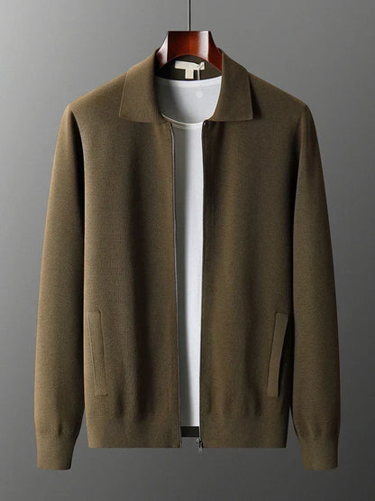 Old Money Men's Cashmere Knitted Zip-Through Jacket
