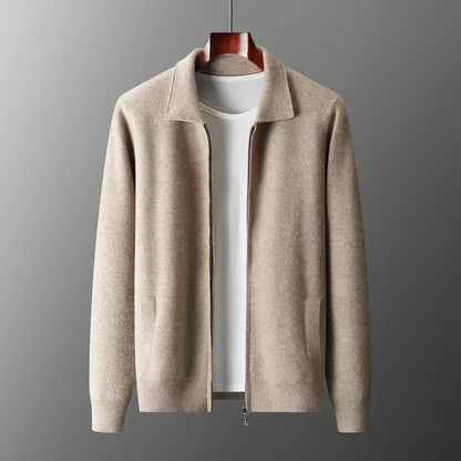 Old Money Men's Cashmere Knitted Zip-Through Jacket