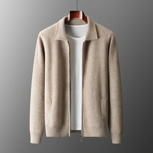 Old Money Men's Cashmere Knitted Zip-Through Jacket