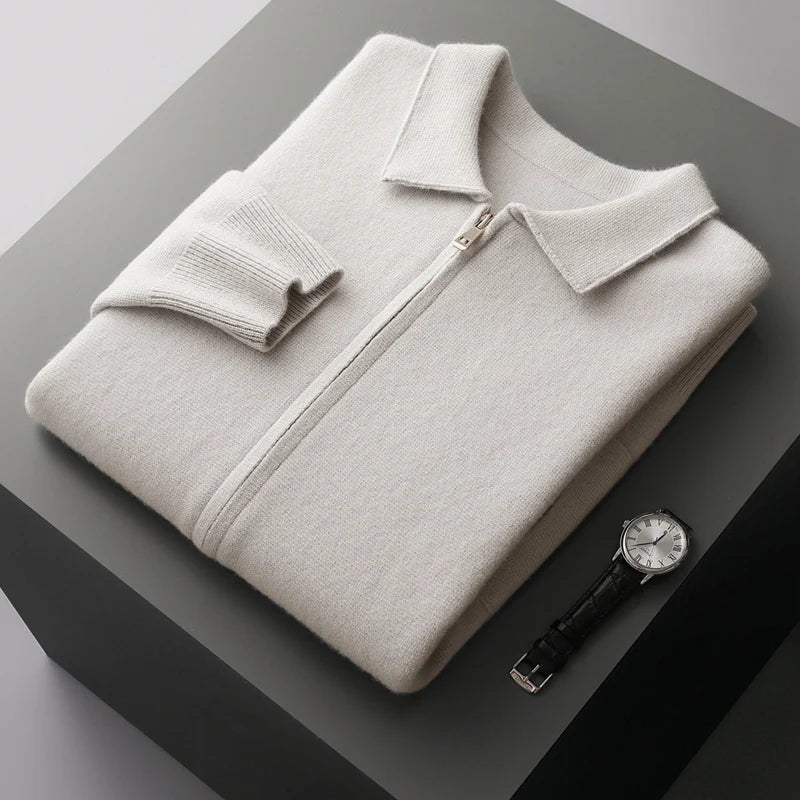 Old Money Men's Cashmere Knitted Zip-Through Jacket