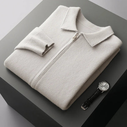 Old Money Men's Cashmere Knitted Zip-Through Jacket