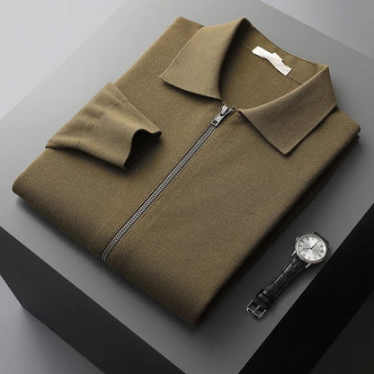 Old Money Men's Cashmere Knitted Zip-Through Jacket