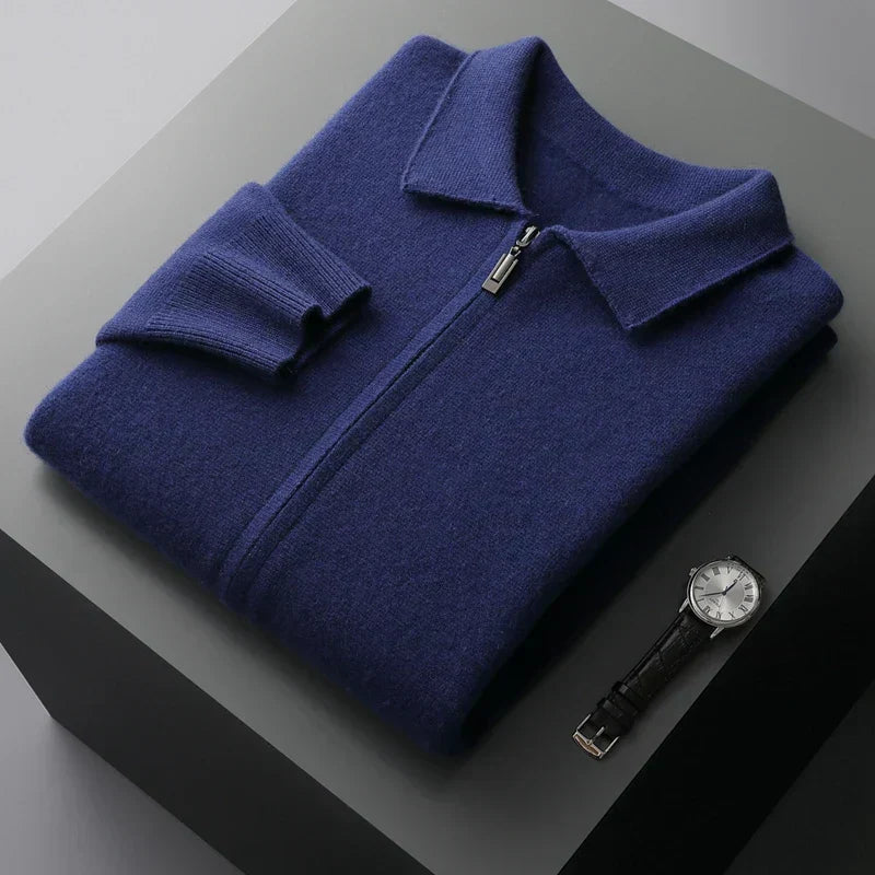 Old Money Men's Cashmere Knitted Zip-Through Jacket